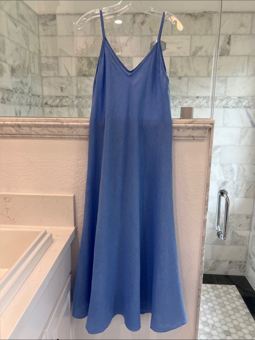 Milio Milano Blue Slip Maxi Dress with Spaghetti Straps